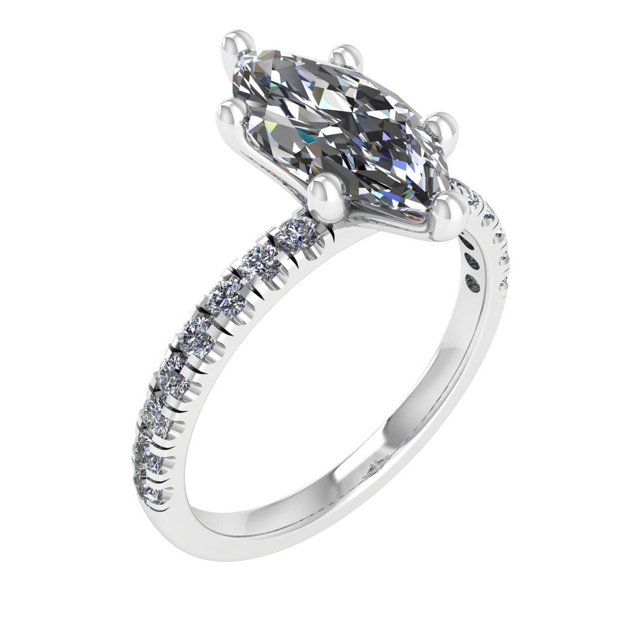 ACCENTED CLASSIC 1 ROW  10.00mm x 5.00mm MARQUISE ENGAGEMENT RING